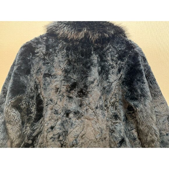 Blanc Noir Outerwear Women's Fur Coat Fox Fur Collar Cuffs Sz L Blue Y2K - Picture 13 of 14